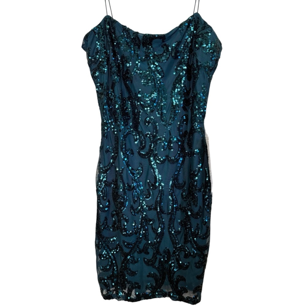 Lovely Day Emerald Green Sequin Holiday Glamour Mini Dress sz L